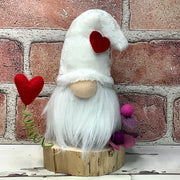 White Heart Gnome & Flora on Natural Wood Base