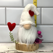 White Heart Gnome & Flora on Natural Wood Base