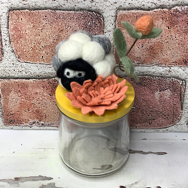 Wooly Sheep on Mustard Stash-it Jar