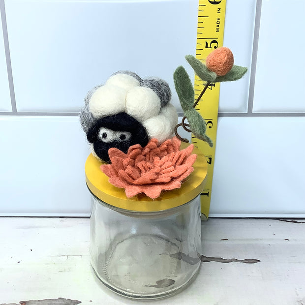 Wooly Sheep on Mustard Stash-it Jar