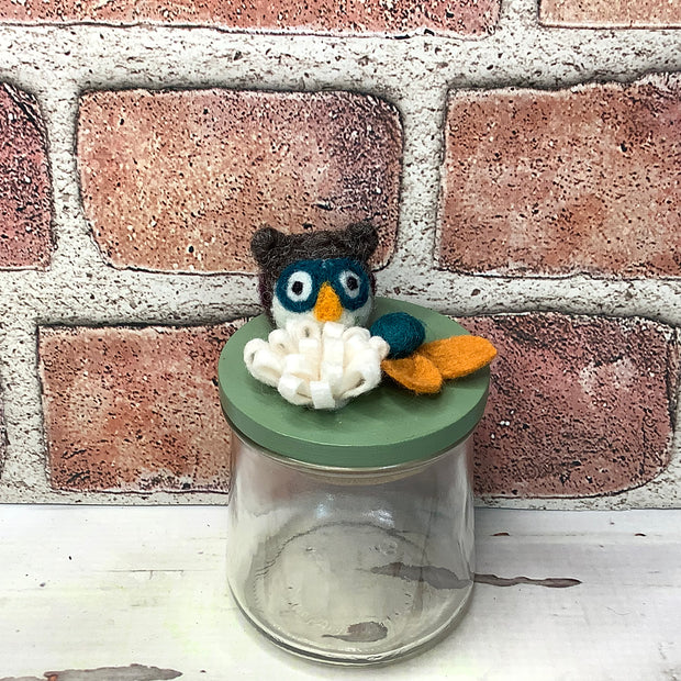 Wooly Owl on Green Stash-it Jar