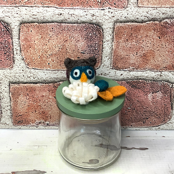 Wooly Owl on Green Stash-it Jar