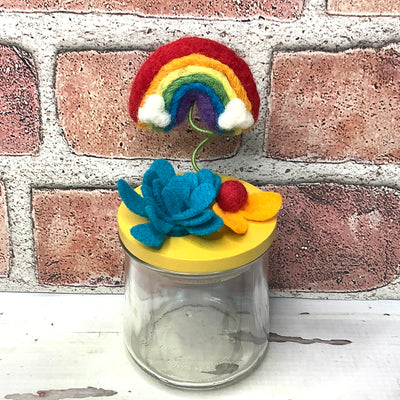 Wooly Rainbow on Mustard Stash-it Jar