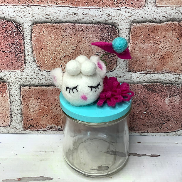 Wooly Lamby on Turquoise Stash-it Jar