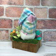 Pastel Plaid Gnome & Flora on Natural Wood Base