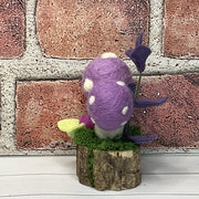 Wooly Lavender Mushrooms & Flora on Natural Wood Base