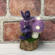 Wooly Lavender Mushrooms & Flora on Natural Wood Base