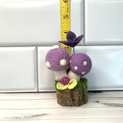 Wooly Lavender Mushrooms & Flora on Natural Wood Base