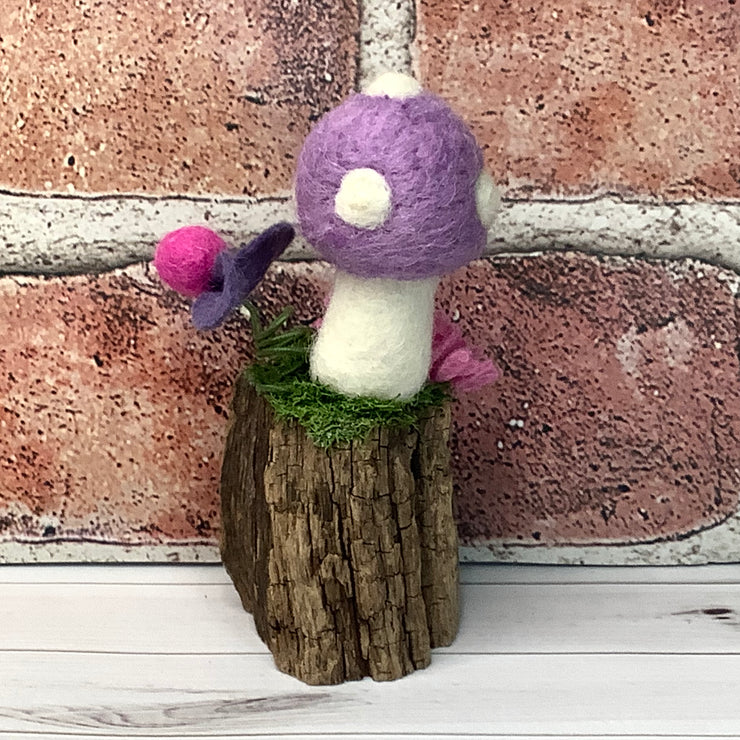 Lavender Mushroom & Flora on Natural Wood Base