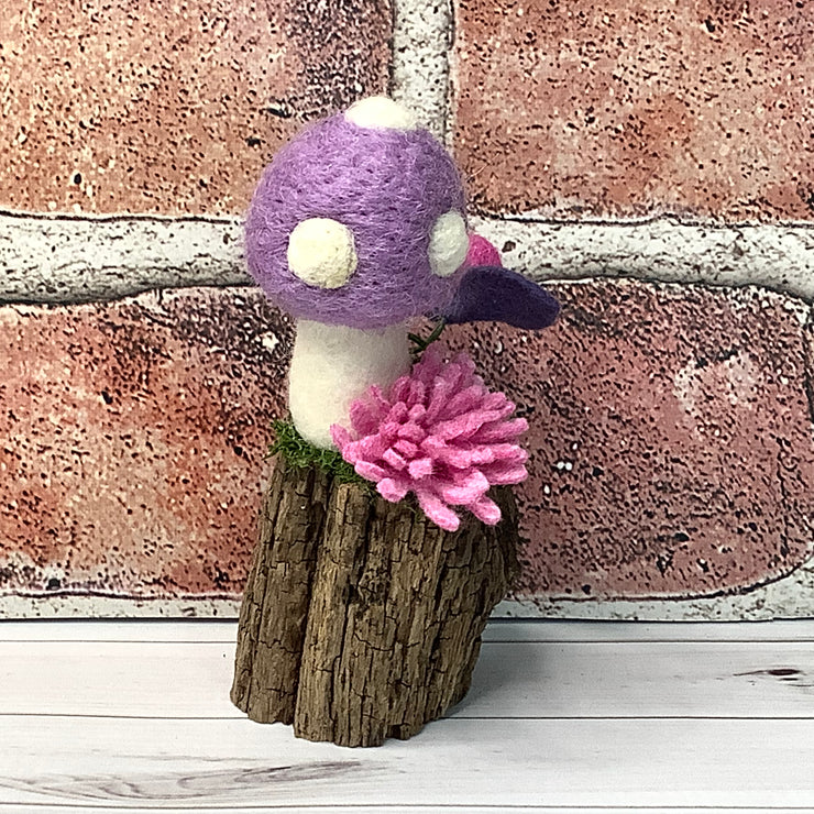 Lavender Mushroom & Flora on Natural Wood Base