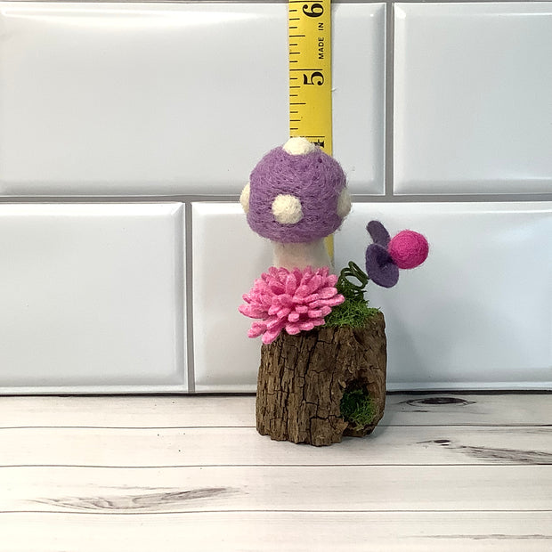 Lavender Mushroom & Flora on Natural Wood Base