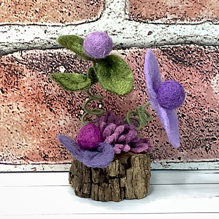 Wooly Lavender Flora on Natural Wood Base