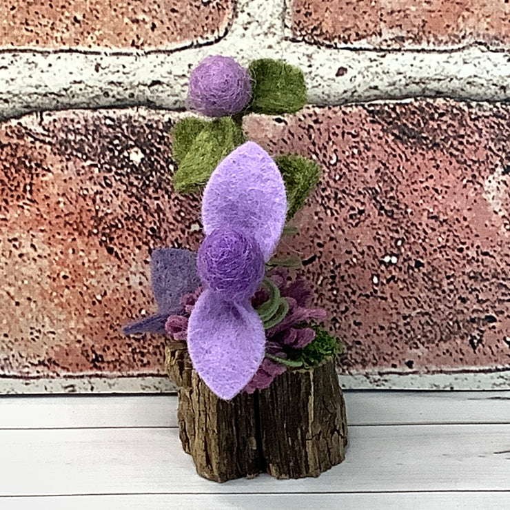 Wooly Lavender Flora on Natural Wood Base