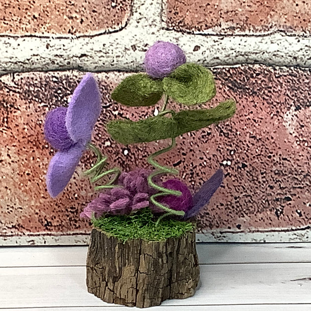 Wooly Lavender Flora on Natural Wood Base