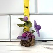 Wooly Lavender Flora on Natural Wood Base