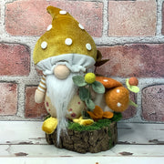 Mustard Mushroom Gnome & Flora on Natural Wood Base