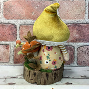 Mustard Mushroom Gnome & Flora on Natural Wood Base