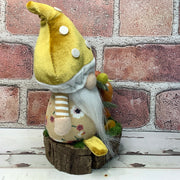 Mustard Mushroom Gnome & Flora on Natural Wood Base