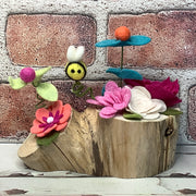 Flower Garden, Bee & flora on Natural Wood Base