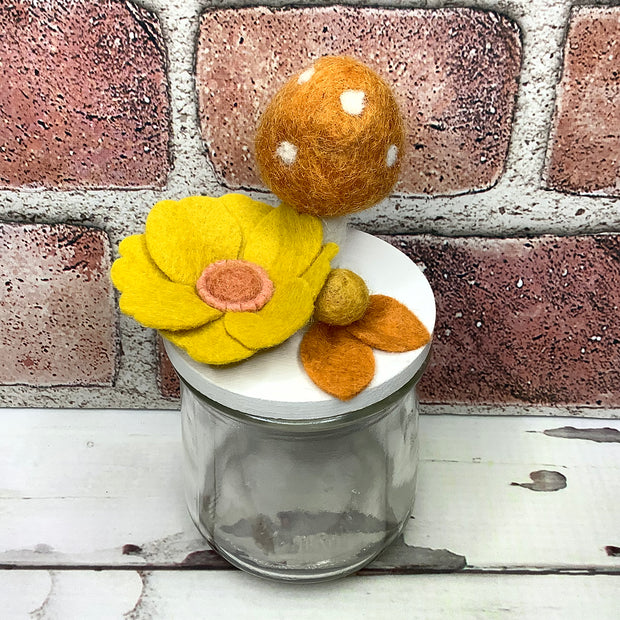 Wooly Ochre Mushroom & Flora on White Stash-it Jar