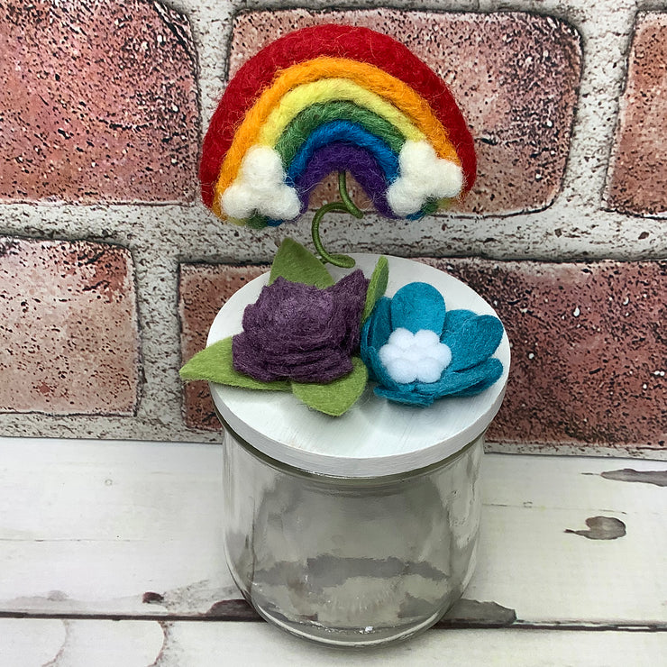 Wooly Rainbow & Flora on White Stash-it Jar