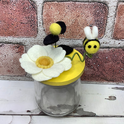 Wooly bee & Flora on Yellow Stash-it Jar