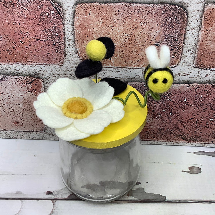 Wooly bee & Flora on Yellow Stash-it Jar