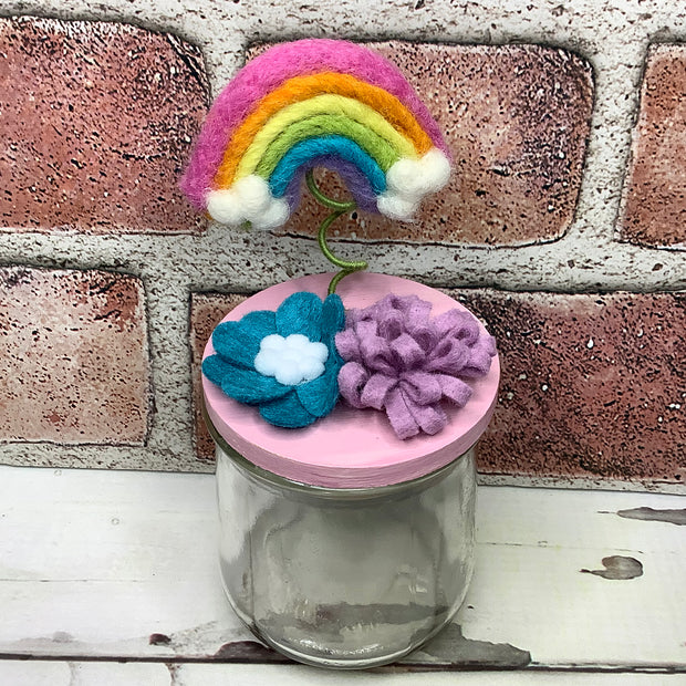 Wooly Pastel Rainbow & Flora on Pink Stash-it Jar