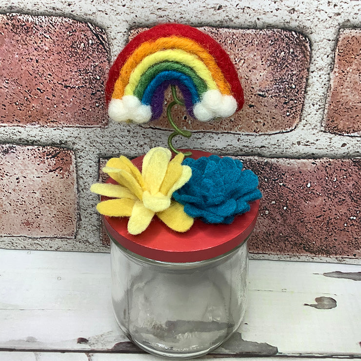 Wooly Rainbow & Flora on Red Stash-it Jar