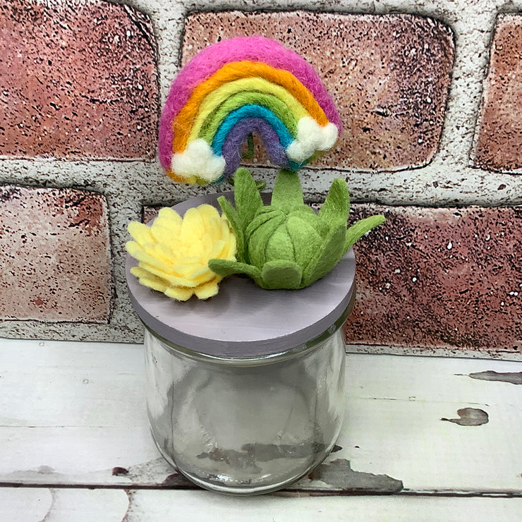 Wooly Pastel Rainbow & Flora on Lavender Stash-it Jar