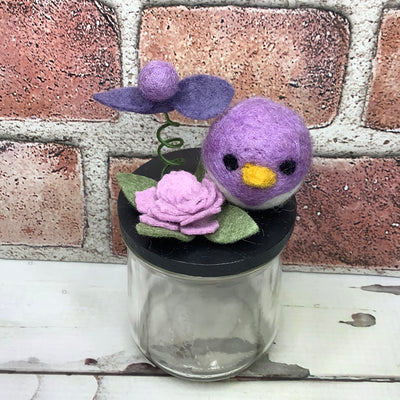 Wooly Lavender Birdy & Flora on Black Stash-it Jar