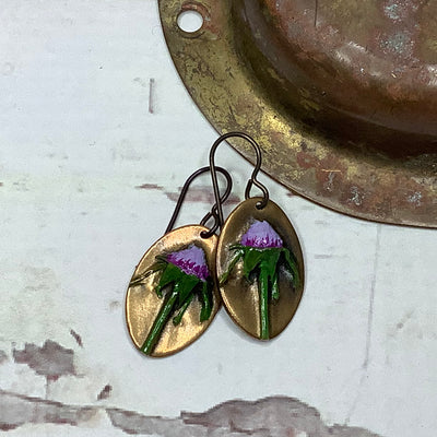 Harris/Hand Painted Flora Bronze Charm Brass Earrings