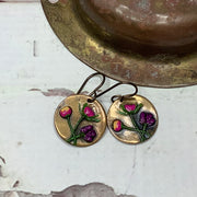 Bea/Hand Painted Flora Bronze Charm Brass Earrings