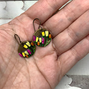 Coby/Hand Painted Flora Bronze Charm Brass Earrings