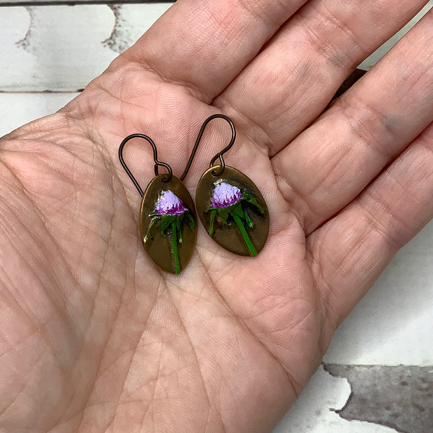 Harris/Hand Painted Flora Bronze Charm Brass Earrings