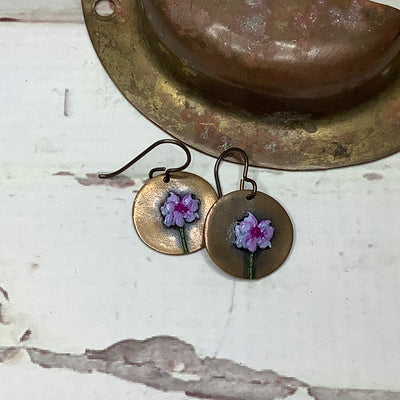 Darcy/Hand Painted Flora Bronze Charm Brass Earrings