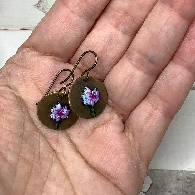 Darcy/Hand Painted Flora Bronze Charm Brass Earrings