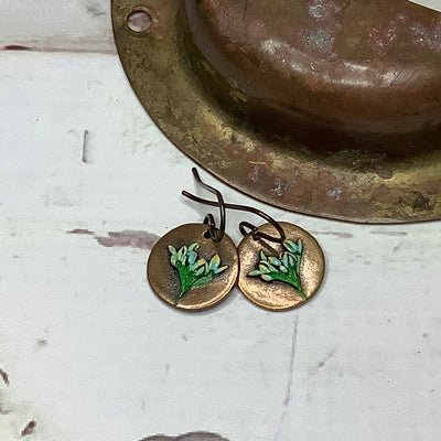 Nicola/Hand Painted Flora Bronze Charm Brass Earrings