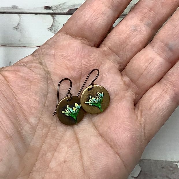 Nicola/Hand Painted Flora Bronze Charm Brass Earrings