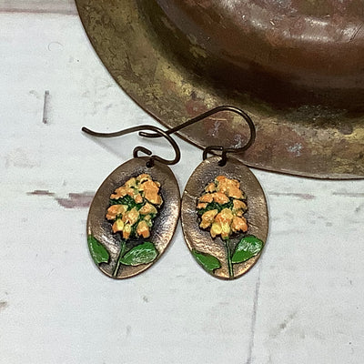 Cera/Hand Painted Flora Bronze Charm Brass Earrings