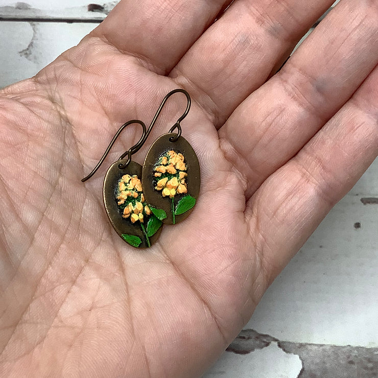 Cera/Hand Painted Flora Bronze Charm Brass Earrings