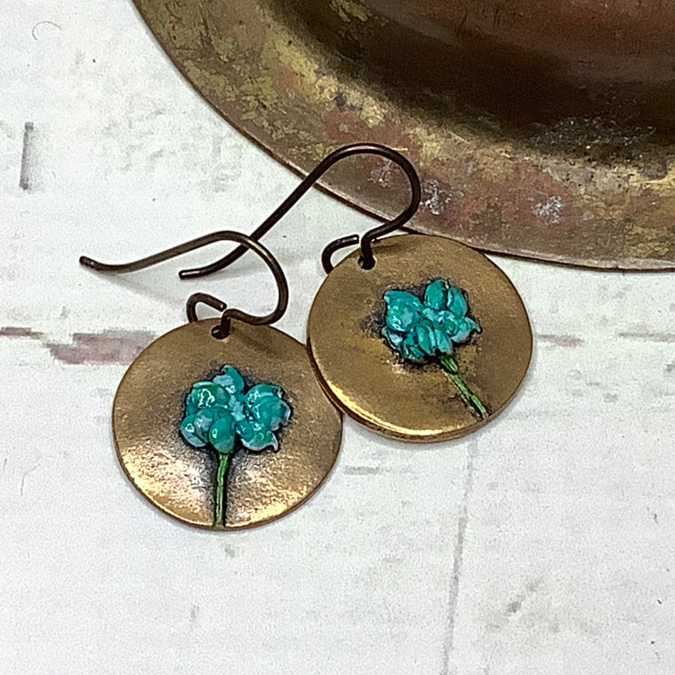 Lane/Hand Painted Flora Bronze Charm Brass Earrings