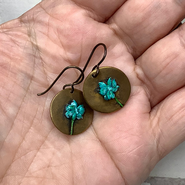 Lane/Hand Painted Flora Bronze Charm Brass Earrings