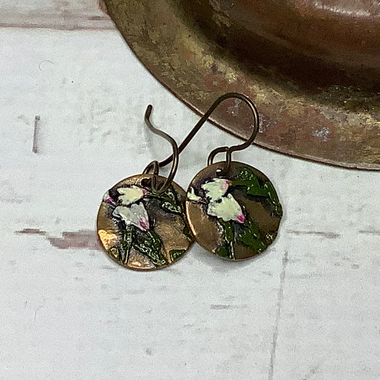 Grace/Hand Painted Flora Bronze Charm Brass Earrings