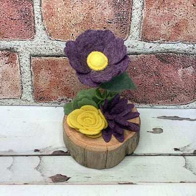 Eggplant Anemone Flower Garden on Natural Wood Base