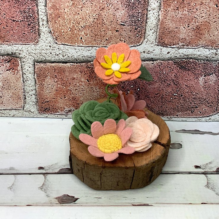 Persimmon Flower Garden on Natural Wood Base