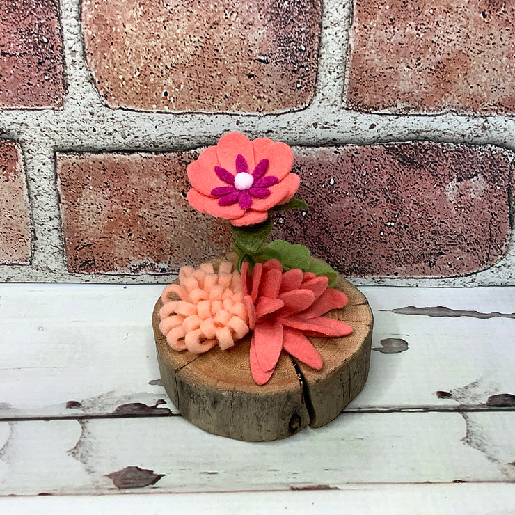 Coral Flower Garden on Natural Wood Base
