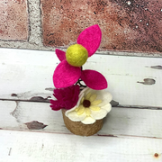 Fuschia Mini Flower Garden on Natural Wood Base