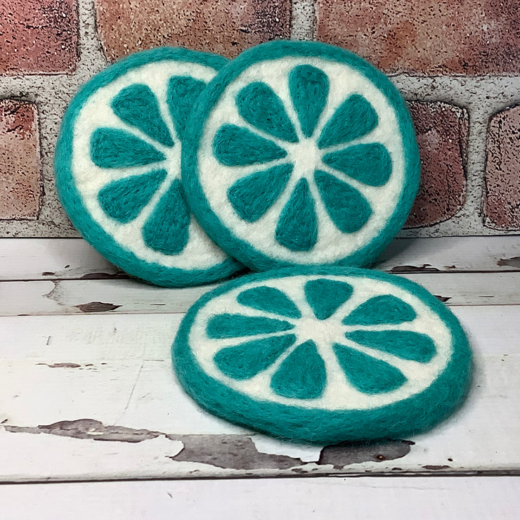 Teal/Fruit Slice Felted Coaster