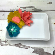 Mustard, Teal & Coral Felt Flowers/Trinket Dish by lydeen